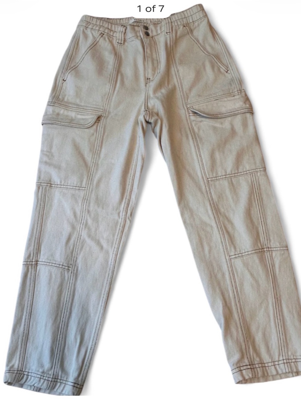 PacSun Men's Creme Elastic Waist Cargo Pants M, W/elastic Waist Utility Pockets